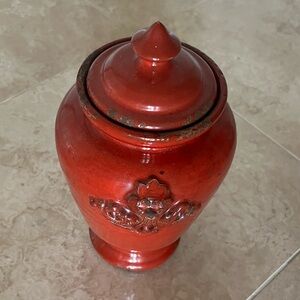 Fortunata Tuscan Handmade Signed Red Glazed Ceramic Vase With Lid 11.5”x7”W. New